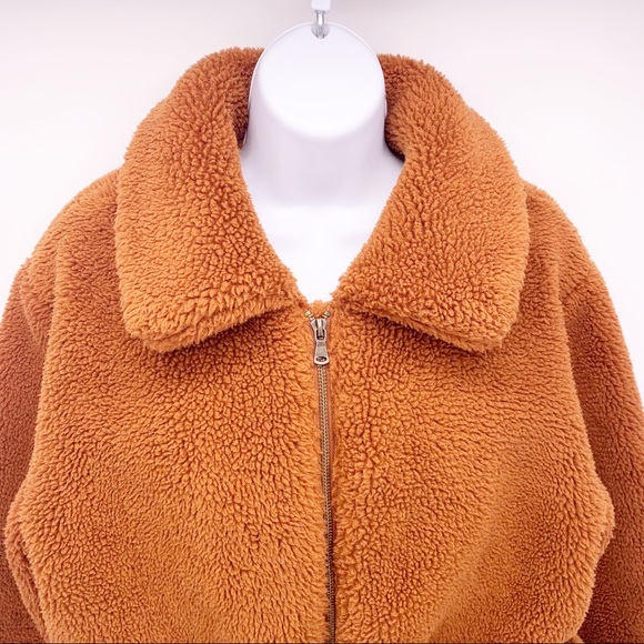 Elodie Burnt Orange Zip Up Teddy Jacket Size Small - Picture 2 of 7